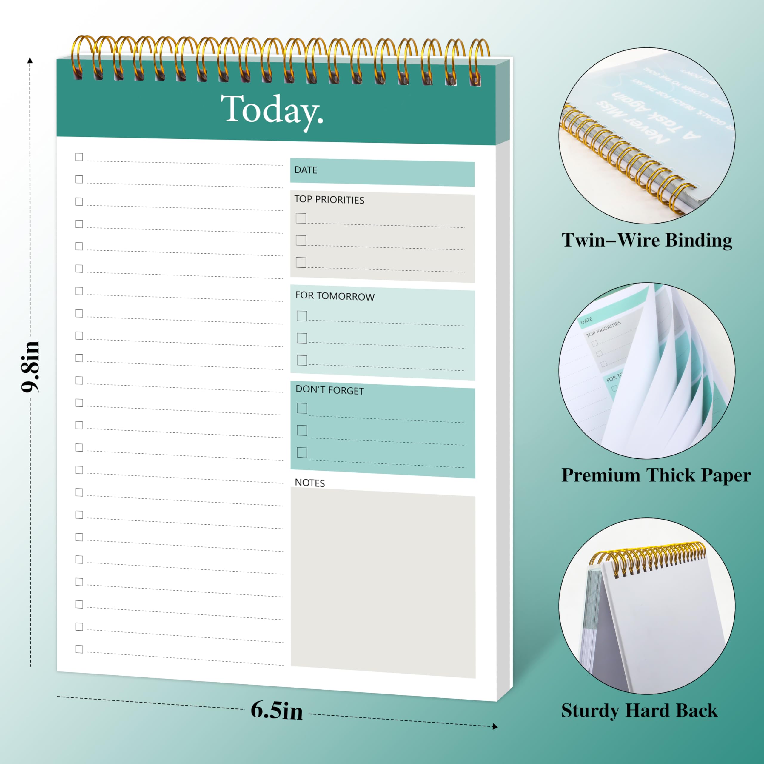 To Do List Notepad - Daily Planner Notepad Undated 52 Sheets Tear Off, 6.5 inches x 9.8 inches Planning Pad Checklist Productivity Note Pad for Work and Personal Organized