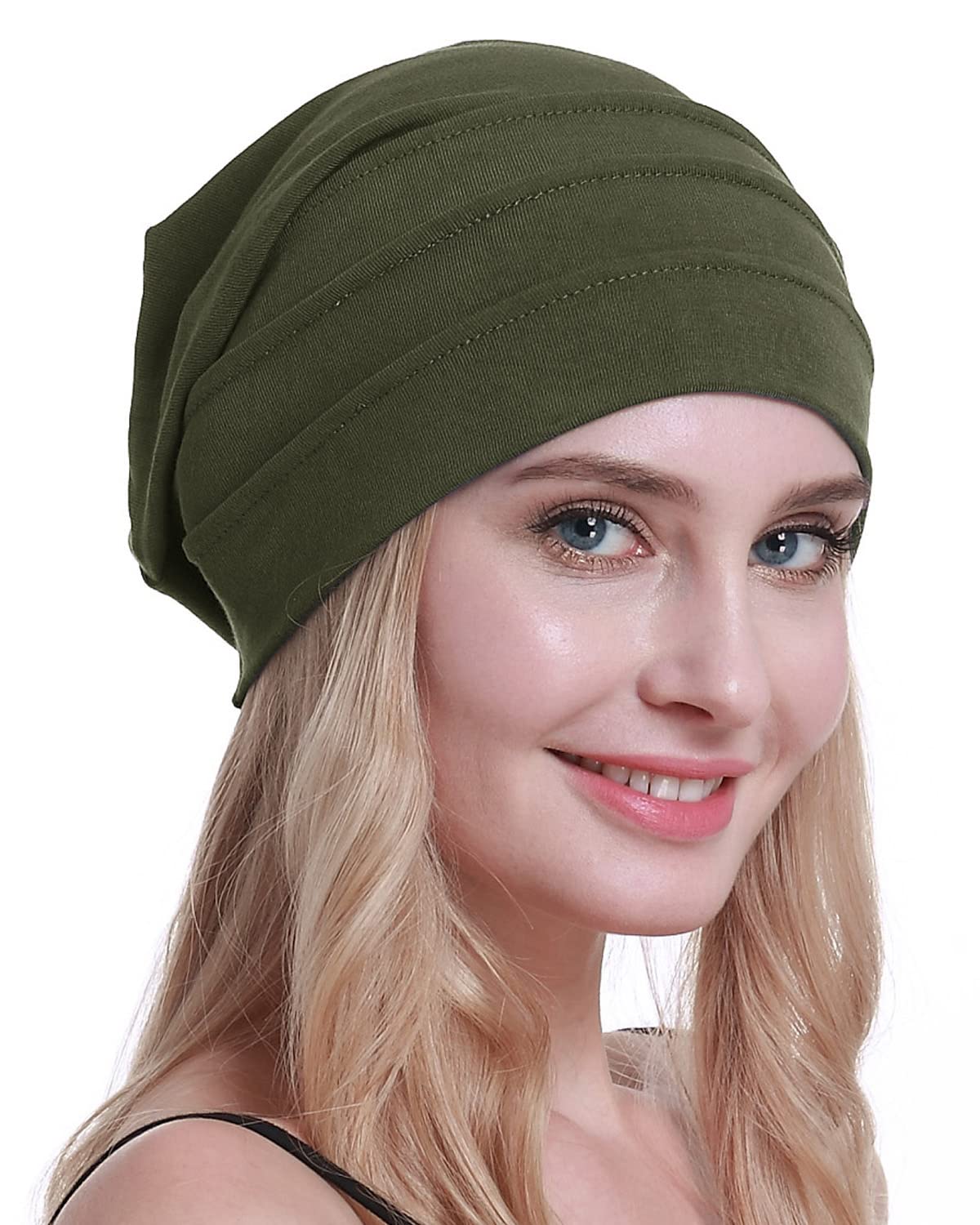 osvyo Cotton Chemo Hats Soft Caps Cancer Headwear for Women Hair Loss Sealed Packaging Army Green, Army Green