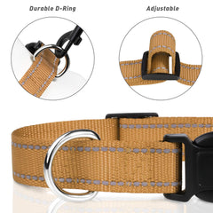 TagMe Reflective Nylon Dog Collars, Adjustable Classic Dog Collar with Quick Release Buckle for Small Dogs, Khaki, 1.5 cm Width