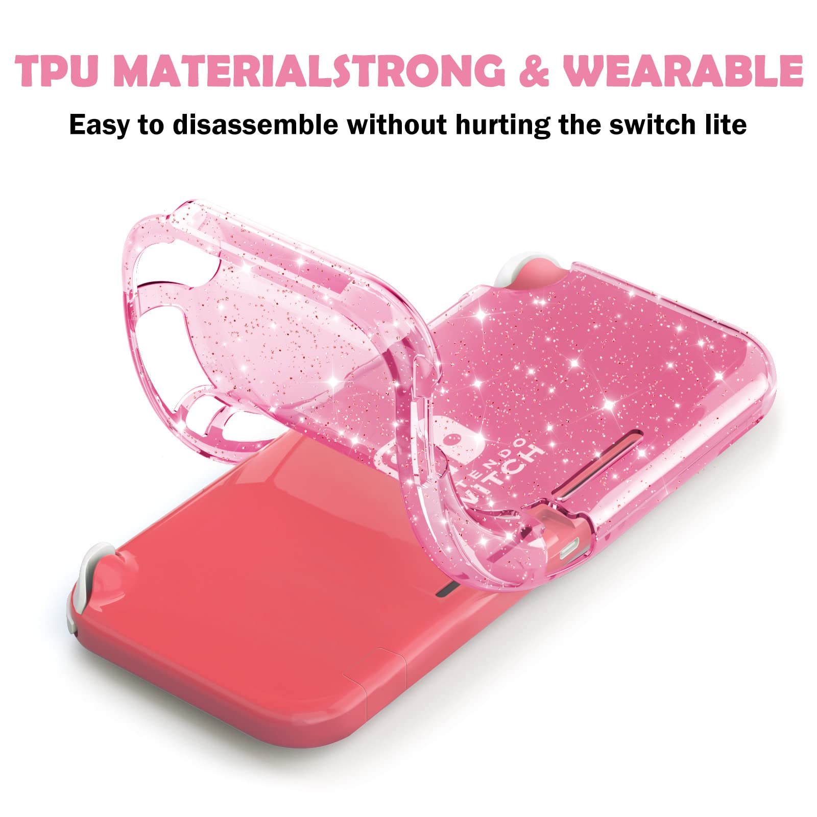 DLseego Case Compatible with Switch Lite 2019, TPU Protective Soft Clear Case and Grip Cover,with Shockproof and Anti-Scratch Design Shell for Switch Lite,Crystal Glitter,Pink