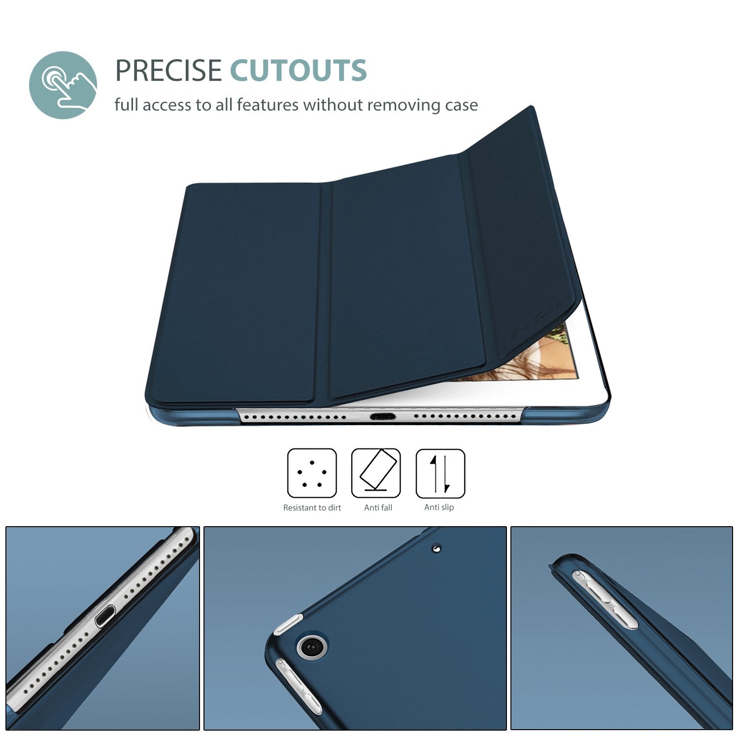 ProCase Smart Case for iPad Mini 1 2 3 7.9 inches(Mode: A1432 A1454 A1455 A1489 A1490 A1491 A1599 A1600), Ultra Slim Lightweight Stand Cover with Translucent Back Support Auto Sleep/Wake –Navy