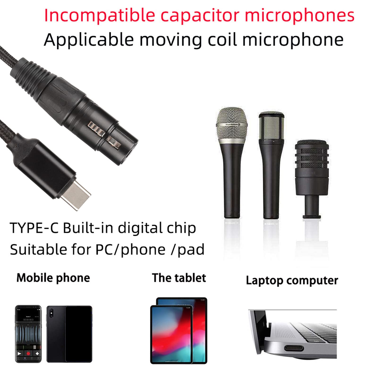 Zunate USB C to XLR Female Cable, USB C Microphone Cable USB C to XLR Audio Connector Low Noise HIFI Stereo Audio Cable Plug and Play for Smartphones, Tablet, Laptop (3m)