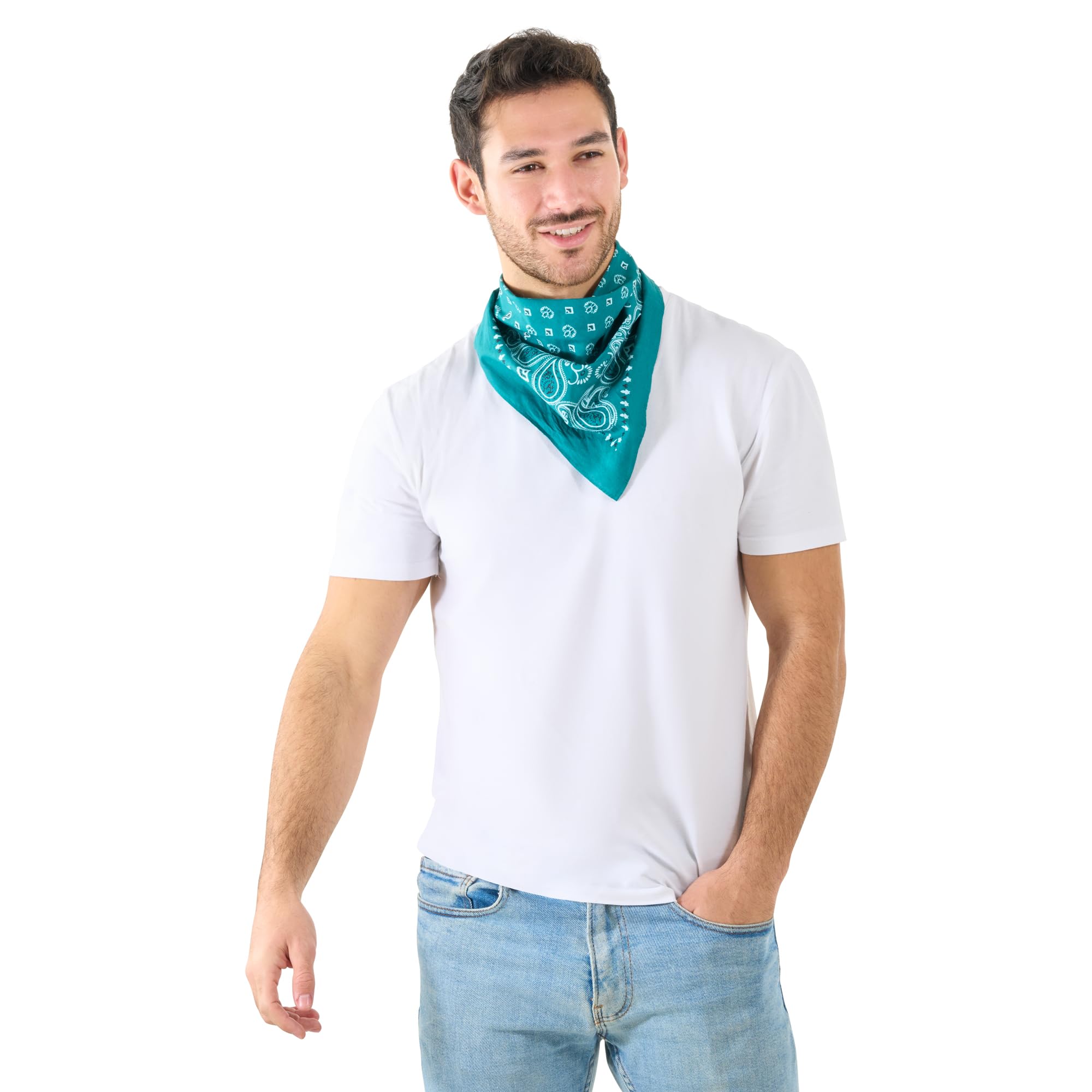 Teal Bandana For Men & Women - Cotton Headband Paisley Hair Bandanas - Pirate Scarf - Headwear Cycling Cowboy Sports Neckerchief