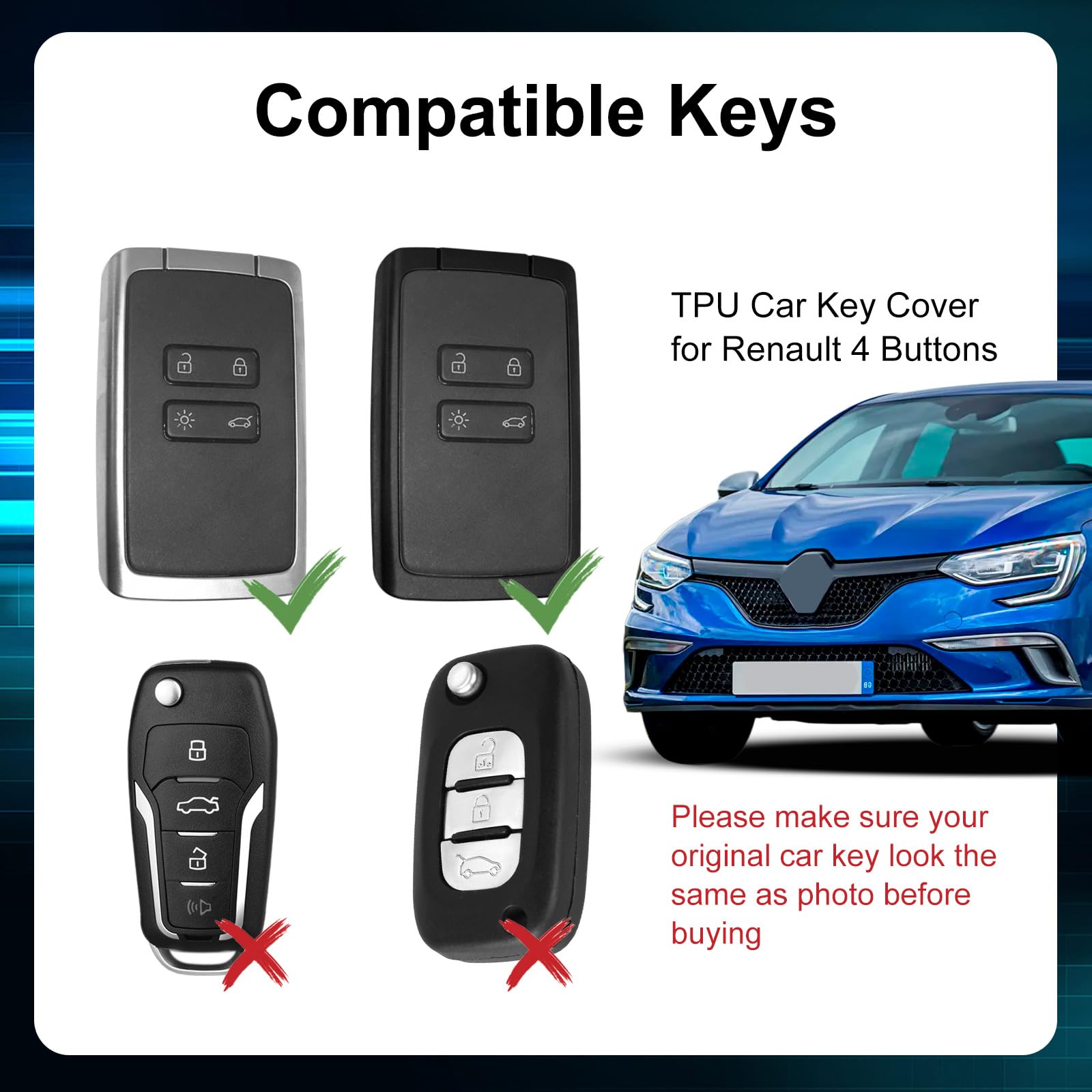 ORUZA Car Key Cover for Renau1t, 4 Buttons Car Key Fob for Renau1t, TPU Cover Shell with Keychian for Renau1t Clio Megane Koleos Kadjar Talisman Captur Espace Dacia Duster White