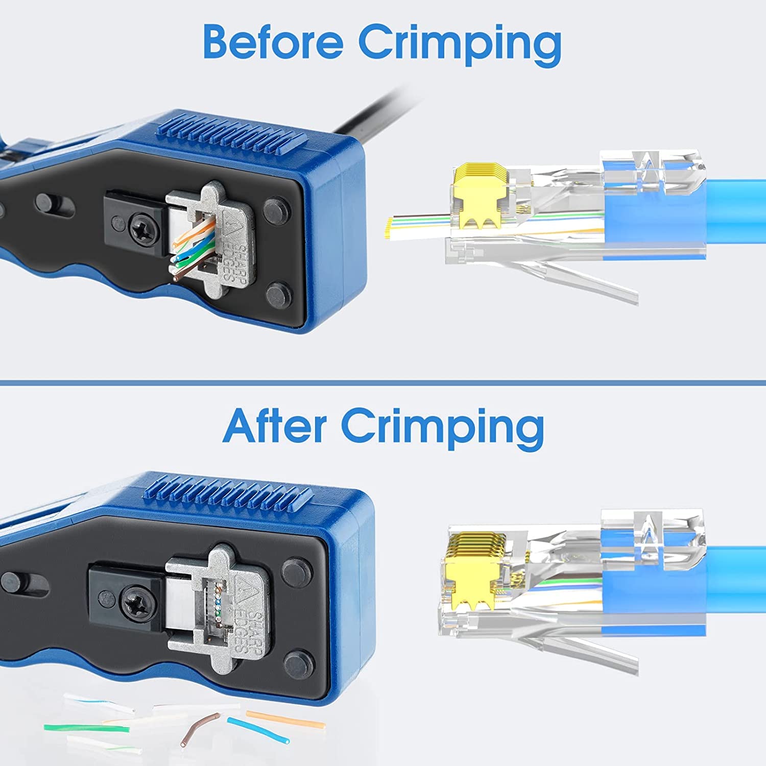 AVARTEK RJ45 Cat5/Cat5E Pass Through Connectors 100 Pack, Ethernet RJ45 Plug for Cat5 Cat5e Cat6 UTP Solid & Stranded Network Cable