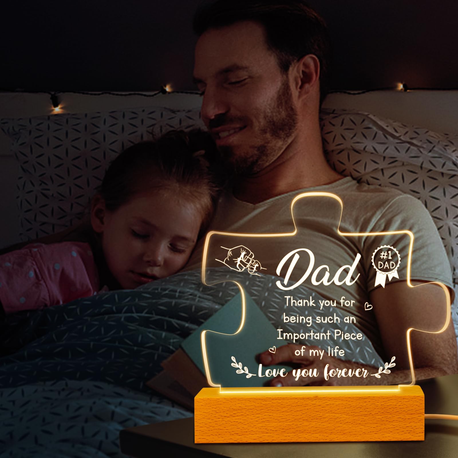 Vetbuosa Gifts for Dad - Acrylic Puzzle Night Light, Christmas Gifts for Dad, Dad Gifts with Warm Words, Birthday Gifts for Dad, Dad Gifts from Daughter, Dad Birthday/Thanksgiving/Christmas Gifts.