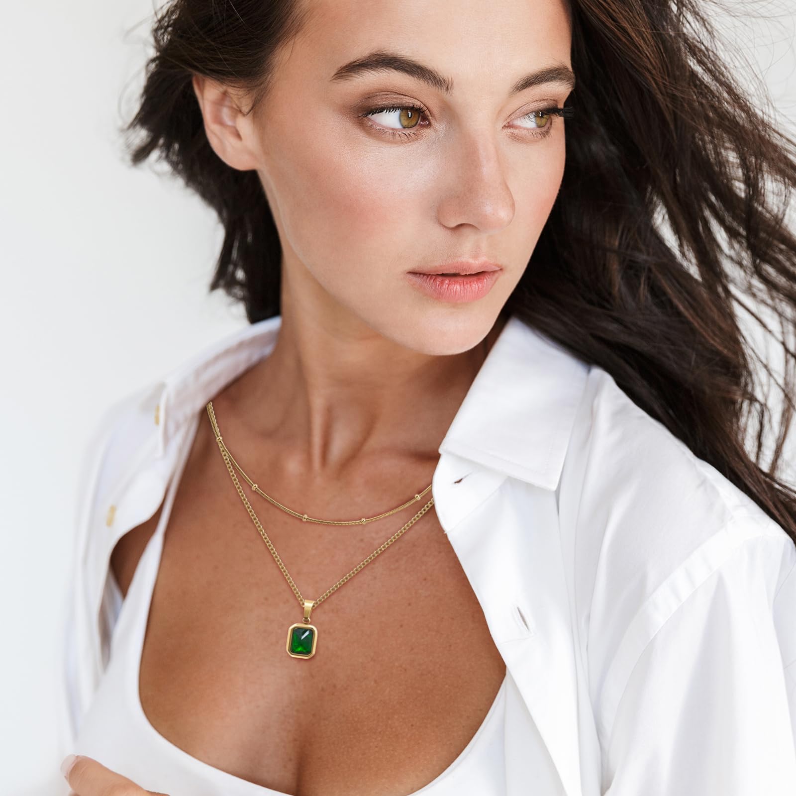 Gold Layered Emerald Necklace Green Gemstone Choker Necklaces for Women Gold Plated Pendant Necklace Handmade Necklaces for Gift