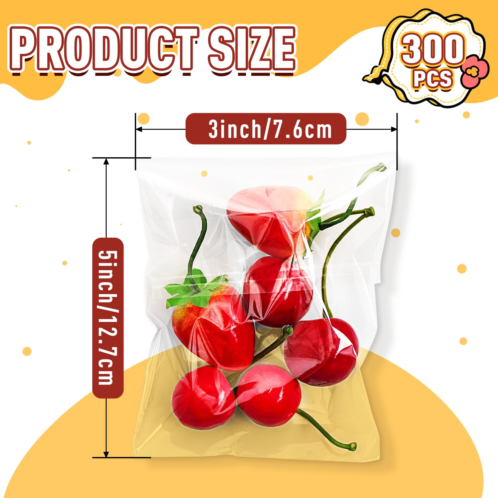 Artcut 300 PCS Cellophane Bags, 3 inches X 5 inches Cookie Bags, Self Adhesive Clear Bags, Small Plastic Bags, Clear Cellophane Bags, Sweet Bags Treat Bags, Self Seal Bags for Sweets, Gifts, Jewellery