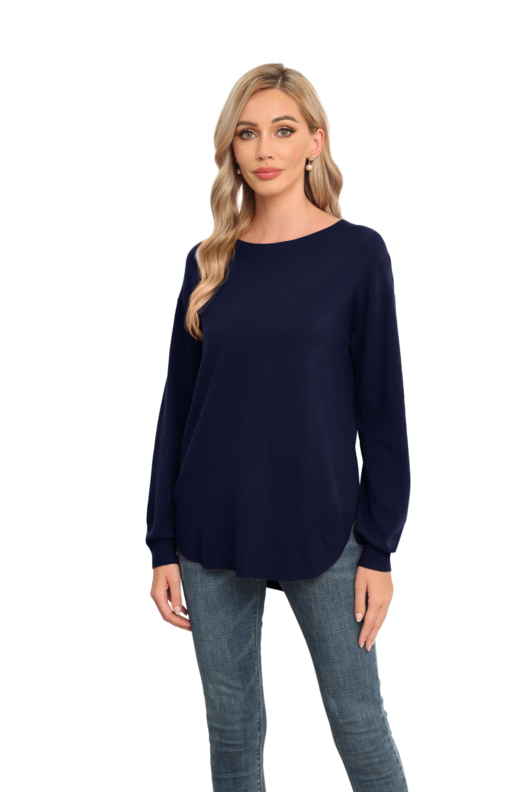 GRECERELLE Stylish Long Sleeve Jumpers for Modern Women (Navy Blue, XL)