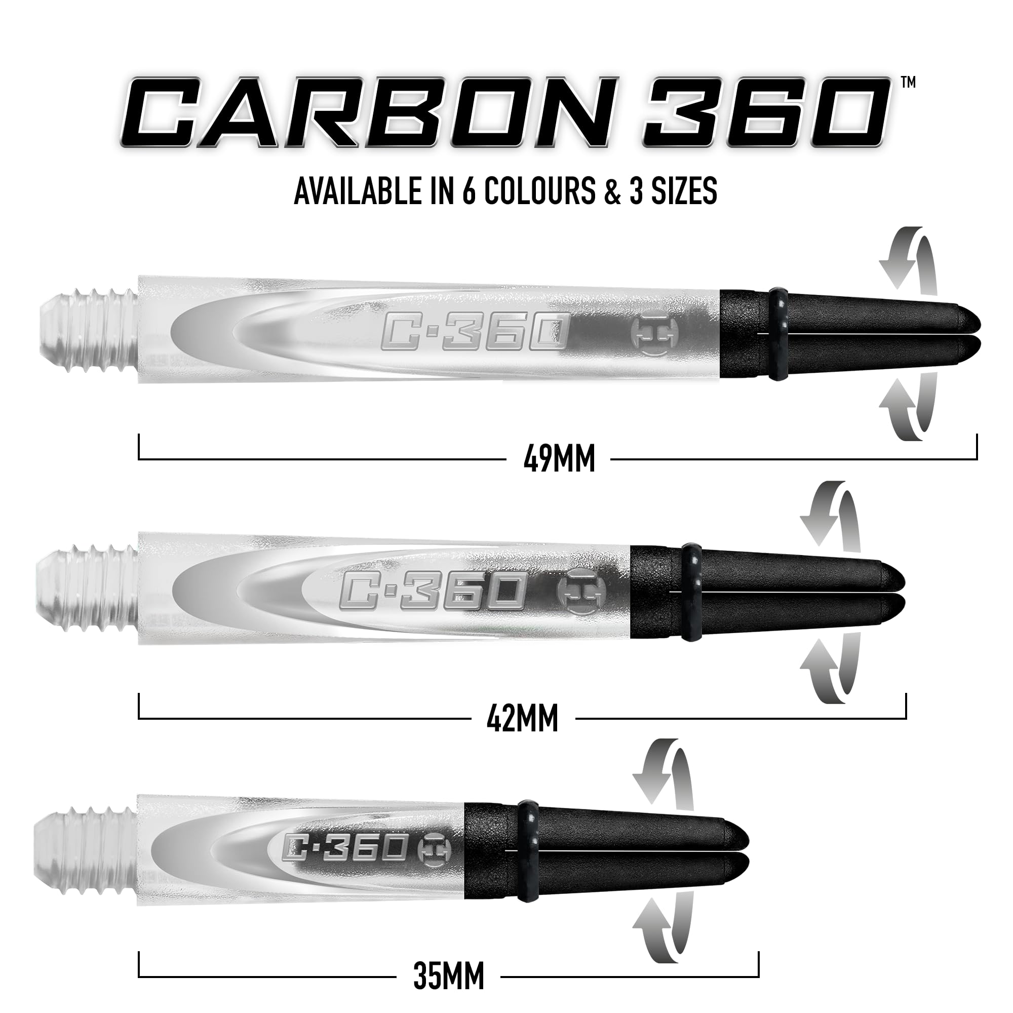 Harrows Darts 3 x Sets of Carbon 360 Dart Stems - 9 Dart Shafts in Total - Medium, Midi & Short (Clear, Medium)