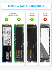 Beikell M.2 NVME Enclosure, Tool-Free 10Gbps M2 SSD Enclosure USB 3.2 Gen 2 * 1 NVMe to USB Adapter for 2230/2242/2260/2280 M.2 NVMe/SATA SSD of M-Key or MandB Key with USB C to C and USB A to C Cables