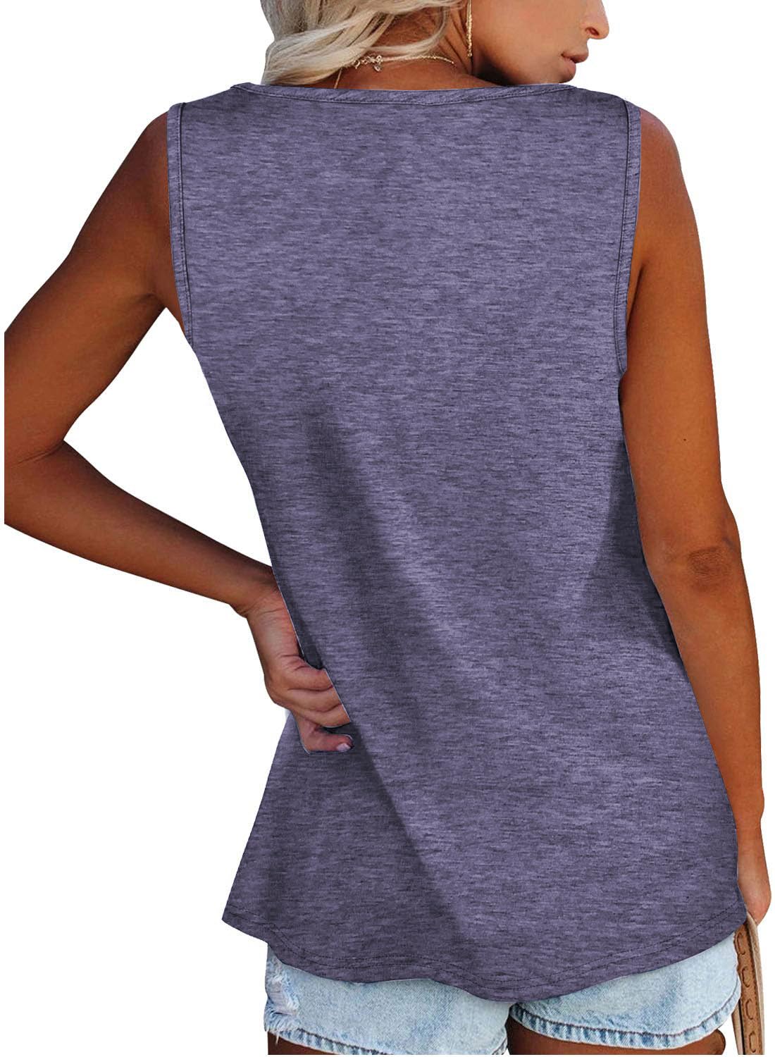 iChunhua Sleeveless Tank Tops for Women UK Button Front Loose Fitting Longline Vest Purple X-Large