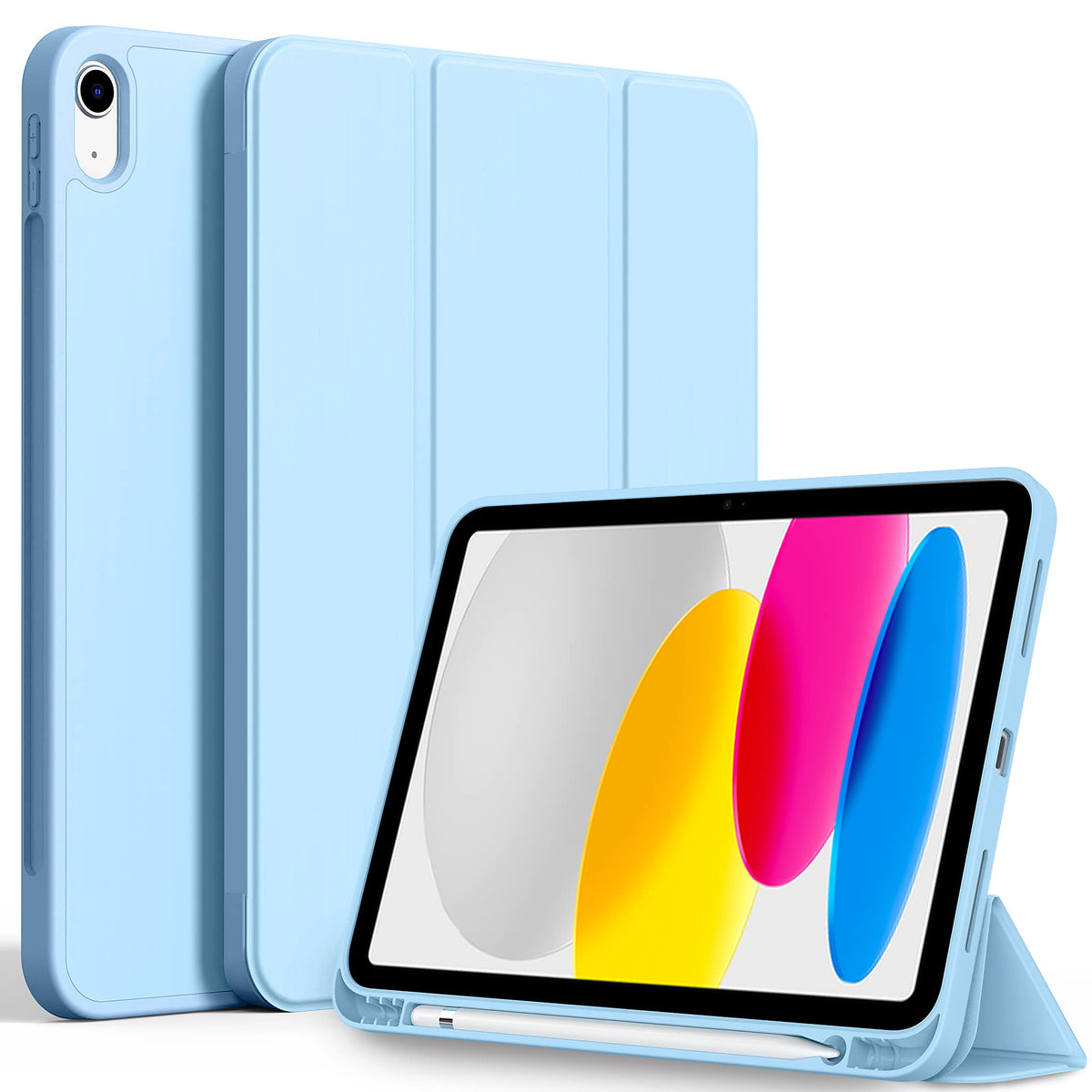 CACOE Case for iPad 10th Generation with Pencil Holder 2022, Soft TPU Back 10th Gen Cover with Pen Holder iPad Protective Smart Stand Case for iPad 10 Generation - Light Blue