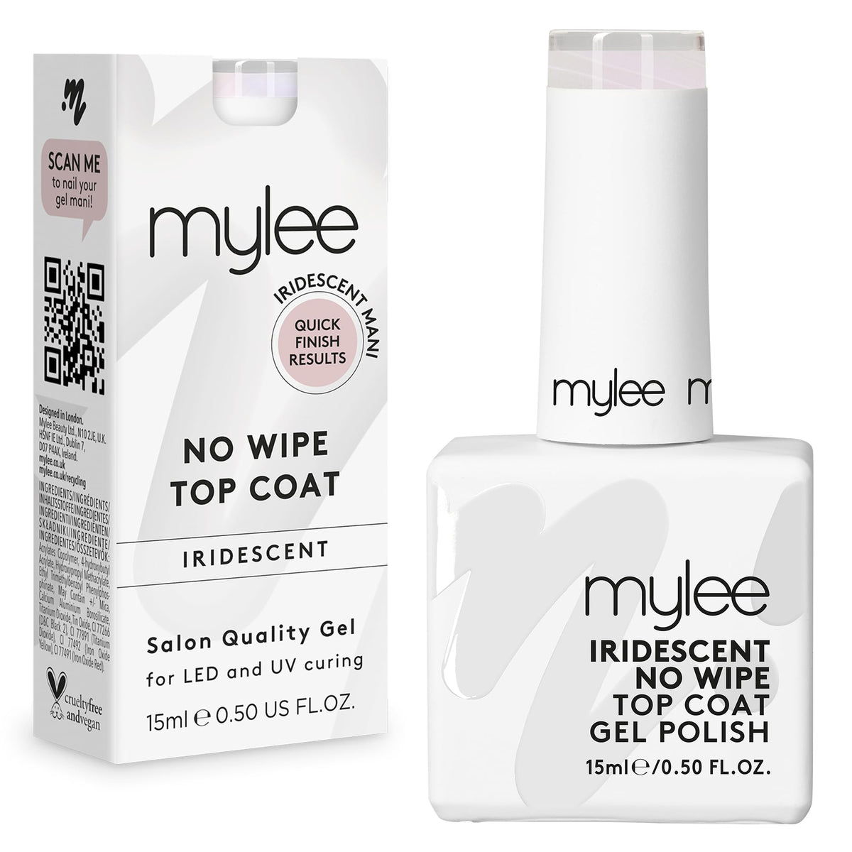 MYGEL by Mylee Nail Gel Polish Iridescent No-Wipe Top Coat 15ml, UV/LED Soak-Off Nail Art Manicure Pedicure, Professional, Salon & Home Use, Long Lasting, Easy to Apply, No Chips, Durable & Safe