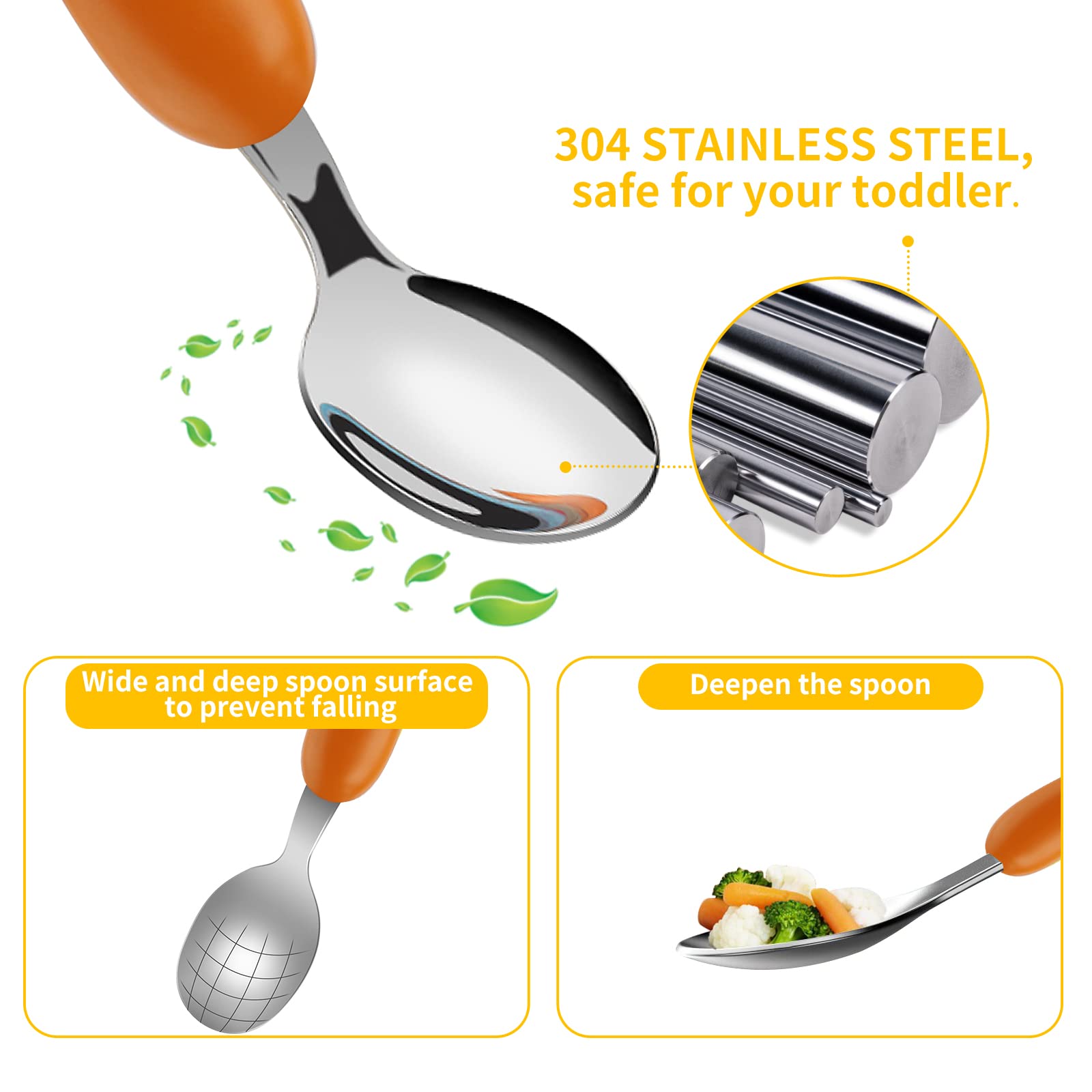 Lehoo Castle Toddler Cutlery, 6 Pcs Childrens Cutlery Set Stainless Steel, Includes 2 x Childrens Forks/Knives/Spoons, Kids Knife and Fork Sets(Forest)