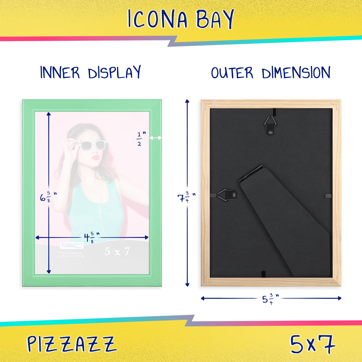 Icona Bay 7x5 Pastel Green Picture Frame, Coloured Solid Wood Scandinavian Style Frame for Photo, Pizzazz Collection