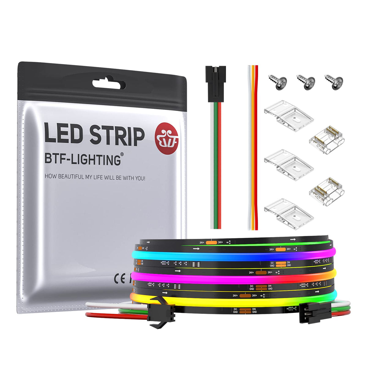 BTF-LIGHTING FCOB SPI RGB Flexible High Density LED Strip COB WS2811 IC LED Strip 3M 630LEDs/m 14W/M DC24V Black PCB IP30 Chasing Colour(Without Controller and Power Supply)