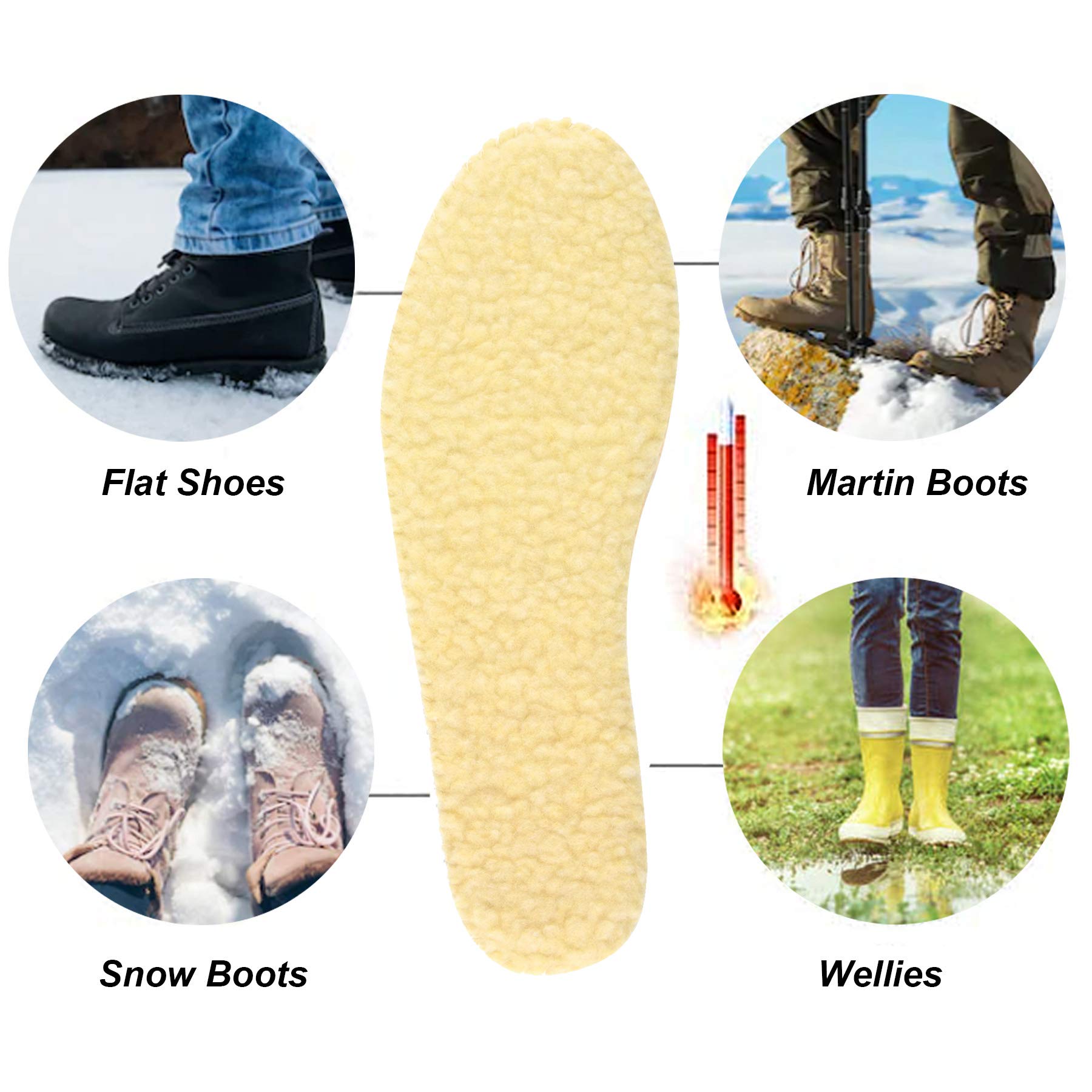 Knixmax Men Warm Sheepskin Insoles Lambswool Fleece Inner Soles Soft Shoe Inserts Breathable Comfort for Winter Shoes Snow Boots Slippers Beige Men 11UK - 45EU