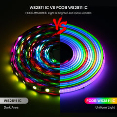 BTF-LIGHTING FCOB SPI RGB Flexible High Density LED Strip COB WS2811 IC LED Strip 3M 720LEDs/m 21W/M DC12V White PCB IP30 Chasing Colour(Without Controller and Power Supply)