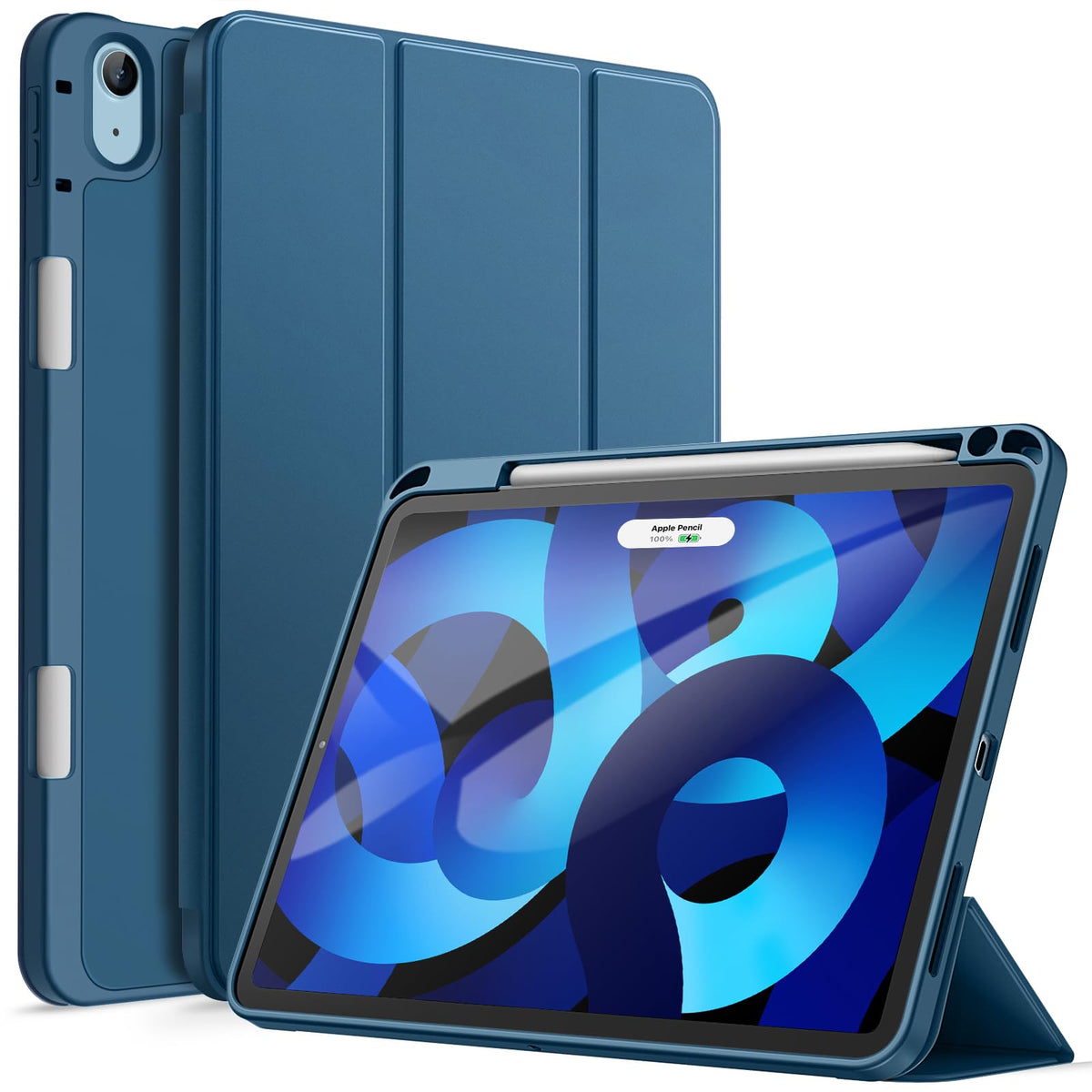 JETech Case for iPad Air 5/4 (2022/2020 5th/4th Generation 10.9-Inch) with Pencil Holder, Support 2nd Pencil Charging, Slim Tablet Cover with Soft TPU Back, Auto Wake/Sleep (Blue)