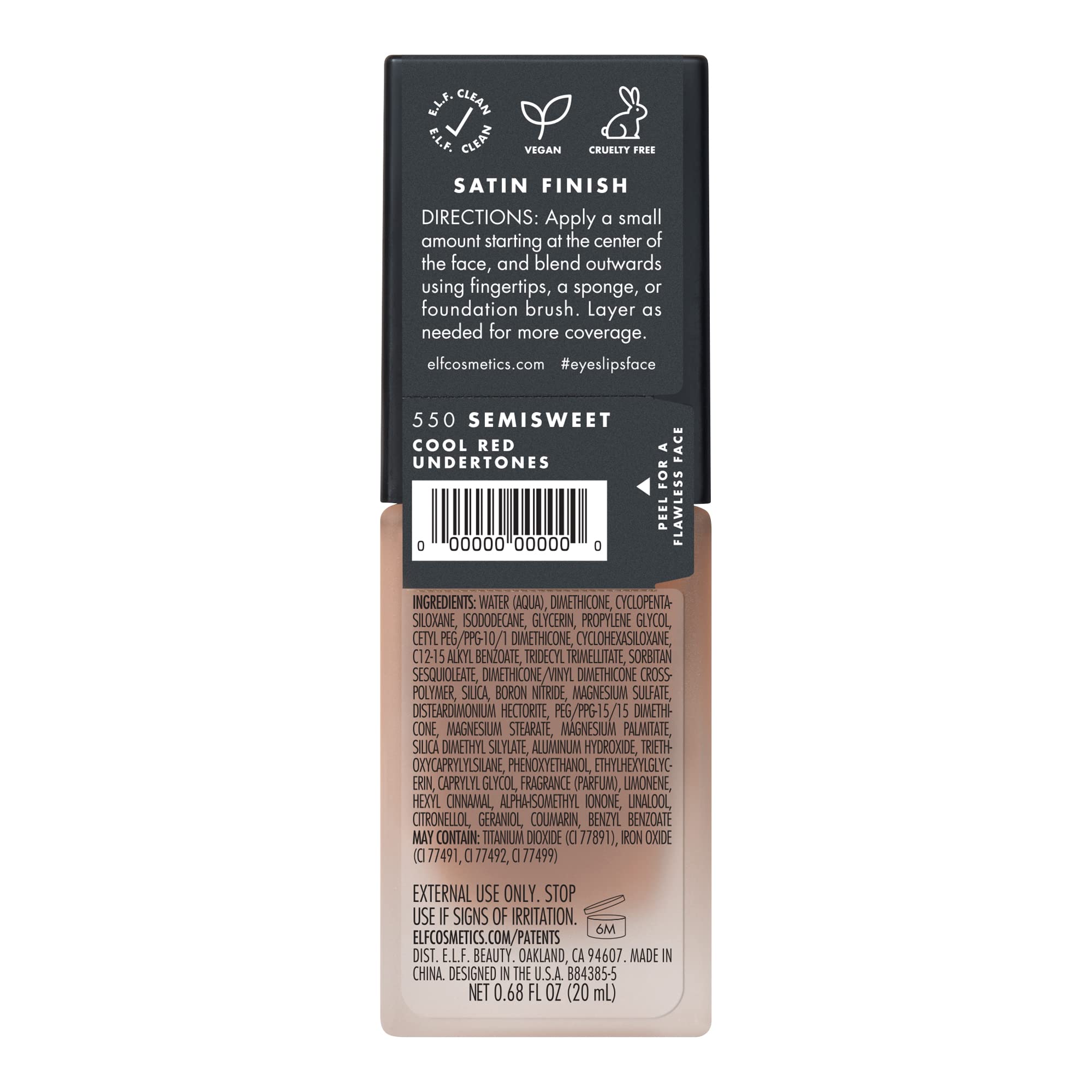 e.l.f. Flawless Finish Foundation, Lightweight & Medium Coverage, Semi-Matte Finish, Semisweet, 0.68 Fl Oz (20mL)