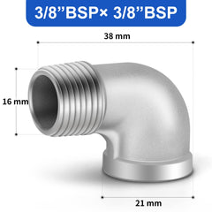 ERGAOBOY 2 Pcs 3/8 inches Male to 3/8 inches Female BSP Pipe Fittings 304 Stainless Steel 90 Degree Elbow Connectors