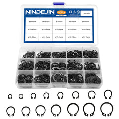 NINDEJIN 480PCS Snap Ring Assortment Set, Carbon Steel External Circlip Snap Retaining Clip Rings Kit, 5-19mm (15Sizes) C-Clips Circlip Rings for Axles, Shafts and Other Moving Parts