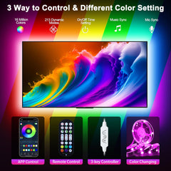 Daymeet TV LED Backlight TV Led Lights 3M for 32-43in TVs, TV Backlights Sync with Music Led Lights for TV Bluetooth App Remote Control Dimmable RGB Led Strip Lights for Bedroom Gaming Room