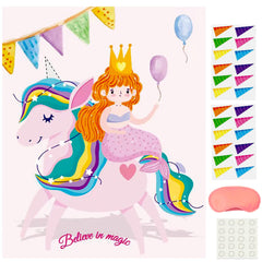 Volsha Pin the Horn on the Unicorn Game, 52×42cm Unicorn Party Game for Kids Girls with 24 PCs Spider Birthday Party Supplies for Wall Home Room Decorations