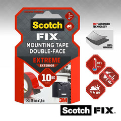 Scotch-Fix Double-Sided Extreme Exterior Mounting Tape, 19mm x 1,5m - For Outdoor Extreme Use, Weather Resistant, Permanent Tape, 100% Adhesive, 3M Advanced Technology - Holds up to 10kg