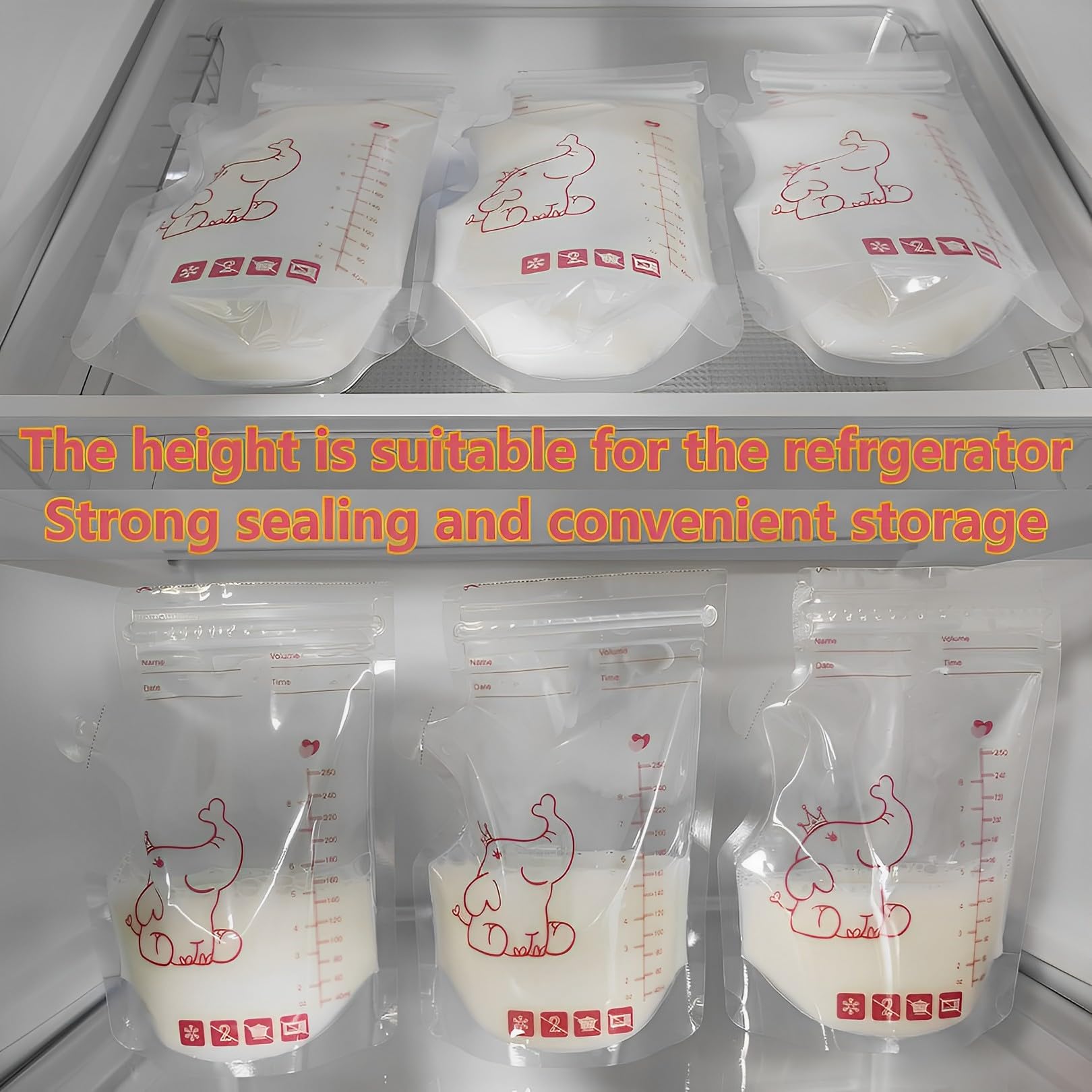 MORJCG 50 Pcs Breast Milk Storage Bag, 250ml Disposable Bags, Bags Breastfeeding, No-Leak Freezer Pouches, for (Elephant Pattern)