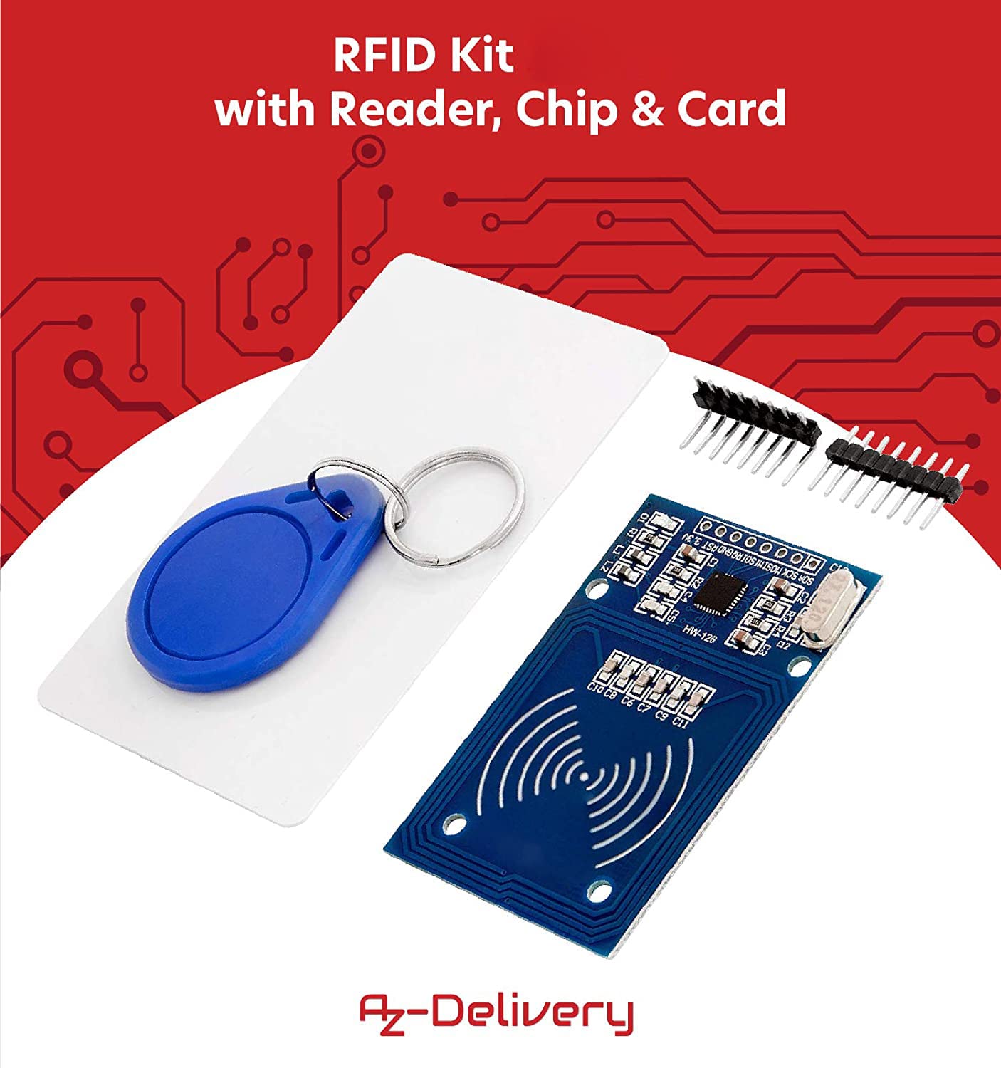 AZDelivery 3 x RFID Kit - MFRC522 Compitabile with RC522 RF IC Card Reader Sensor Module, RFID Chip Key Ring and S50 Card 13.56MHz, Compatible with Arduino and Raspberry Pi including E-Book!