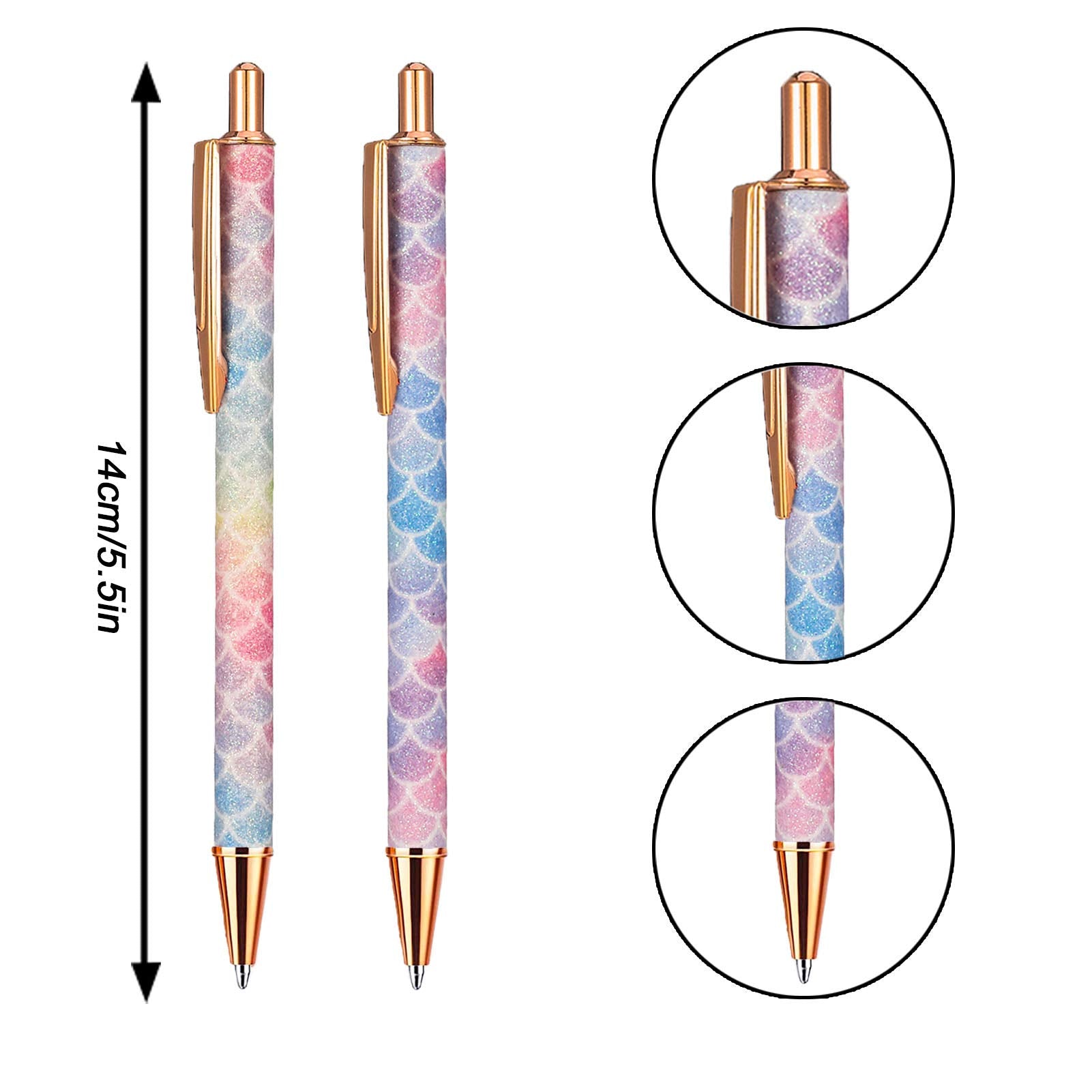 Firtink 10 Pieces Ballpoint Pens, 1.0 mm Click Retractable Ballpoint Pens Metal Pens Glitter Retractable Pen, Black Ink Medium Point Gift Pens for Men, Women, Students