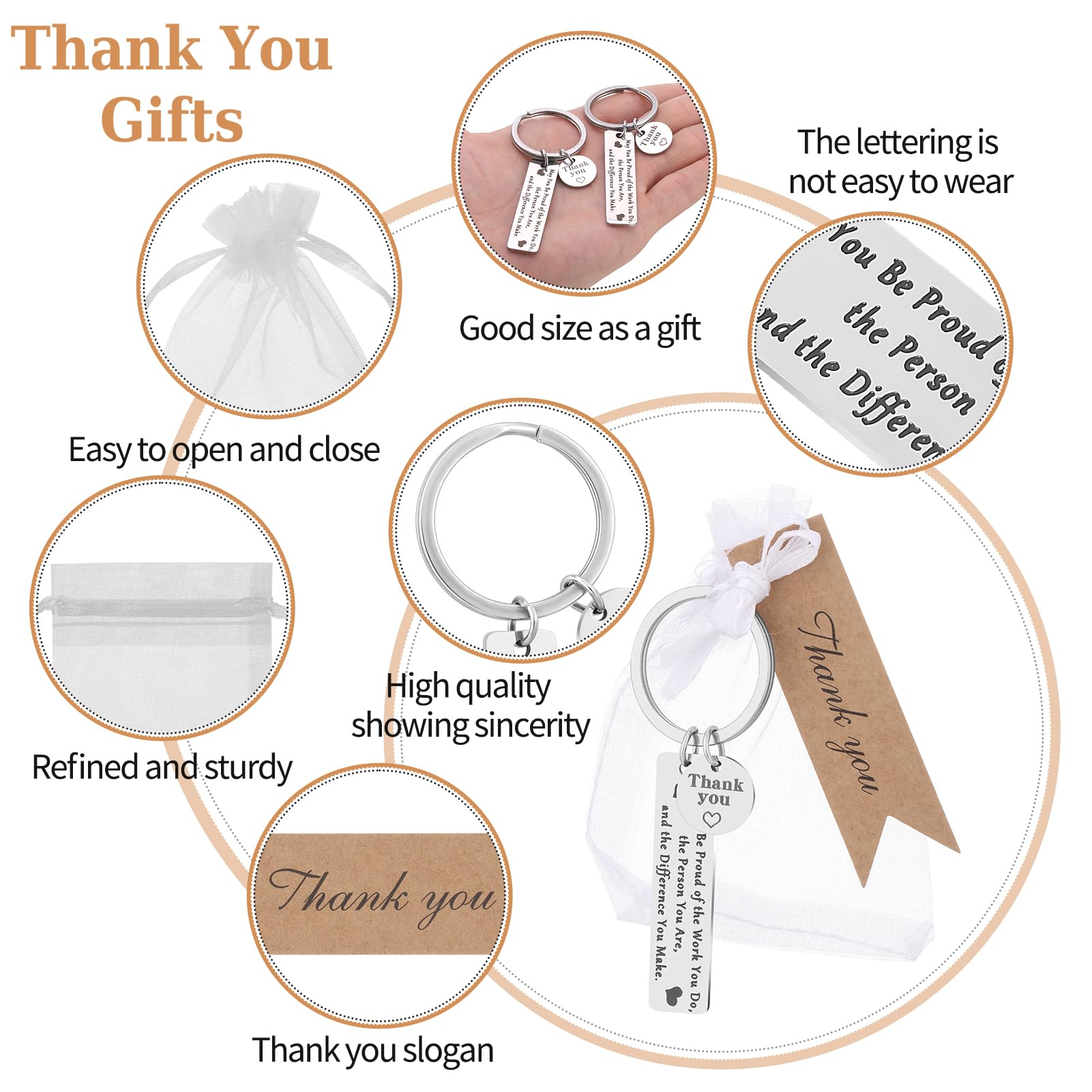 Zuimei 36 Pcs Thank You Keychain Gifts,Thank You Keyring Inspirational Keychain Appreciation Gifts Leaving Gifts with Thank You Card Organza Bags for Colleague Employee Teacher Nurse