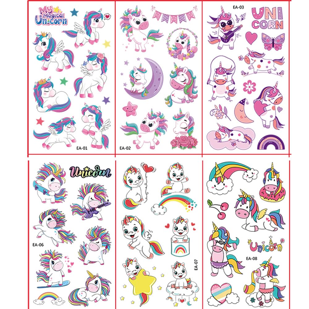 Unicorn Temporary Tattoos for Party Favors(8sheets) Birthday Party Supplies, Unicorn Favors Decoration