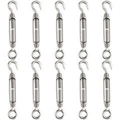 FEPITO 10Pcs Turnbuckle Wire Tensioner 304 Hook & Eye Adjustable Turnbuckle M4 Stainless Steel Tensioner Set Heavy Duty