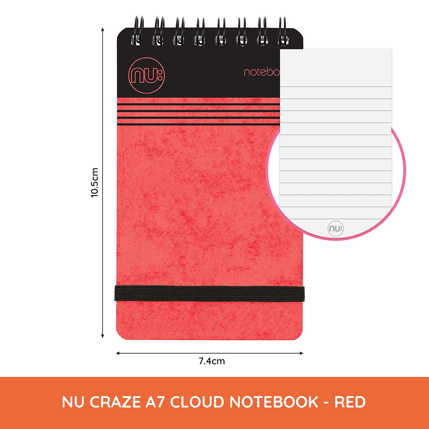 NU: Notebooks - Craze Cloud Range - A7 Red Notebook - Wirebound Notebook - Stationery Notebooks - Ruled Notepad - 110 Pages