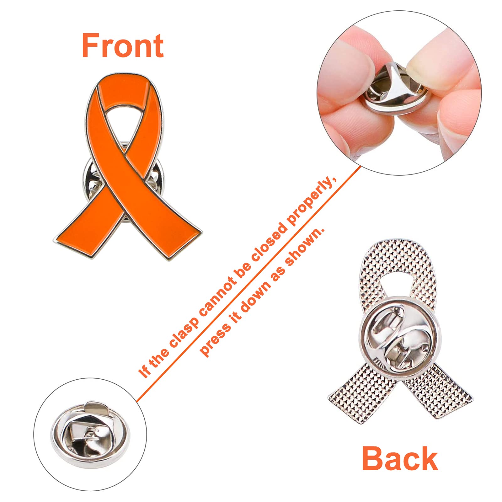 WANDIC Orange Ribbon Pin, 20 Pcs Orange Ribbon Brooches Hope Enamel Jewelry Pins, Leukemia Awareness Kidney Cancer Multiple Sclerosis Gun Violence Awareness Brooches