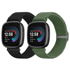 SHIJZWD Elastic Braided Strap Compatible with Fitbit Versa 4/Versa 3/Sense 2/Sense, 2 Pack Sport Nylon Band Adjustable Stretchy Replacement Wristband for Fitbit Versa 3/Versa 4/Sense 2/Sense Women Men