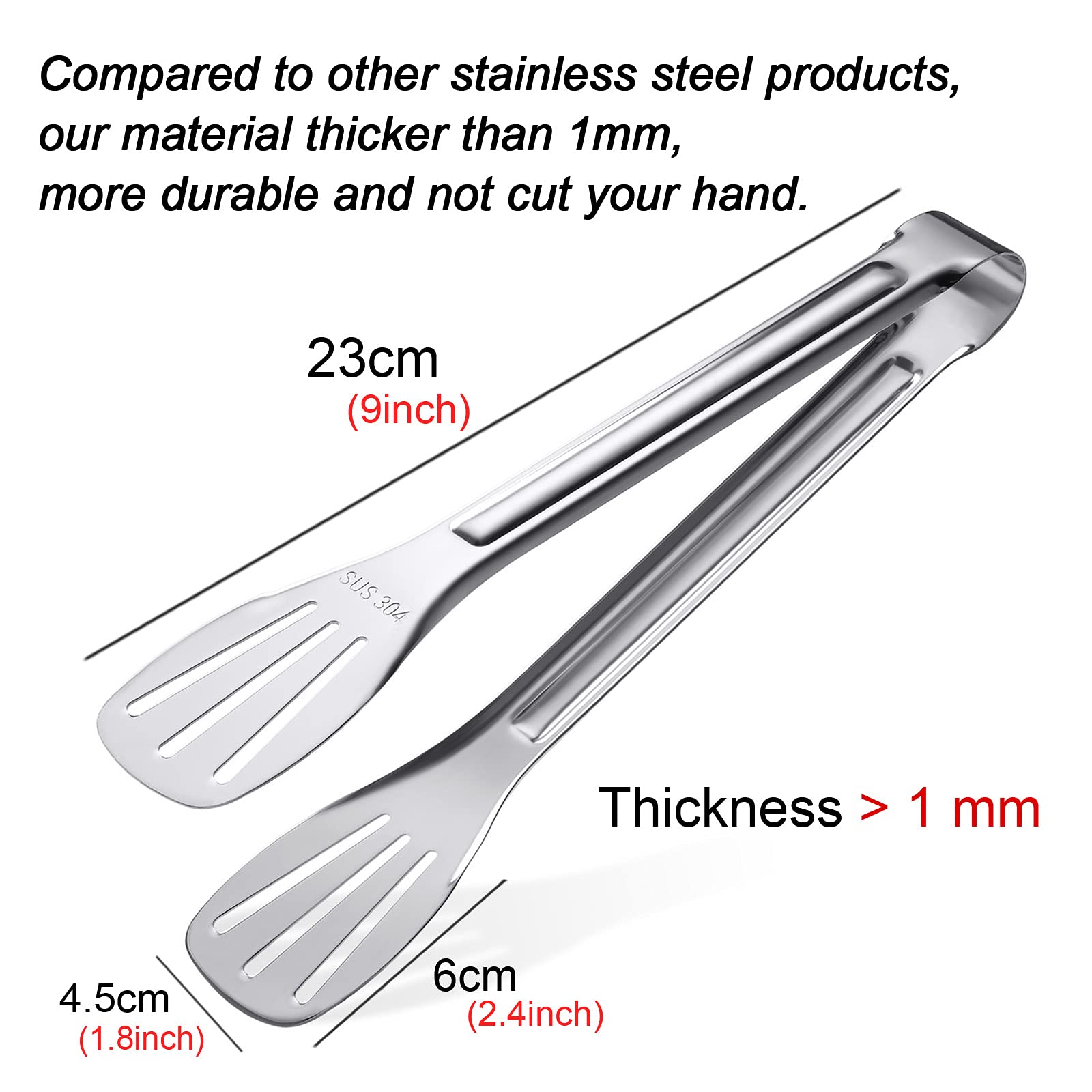 Kitchen Tongs(9'')-304 Easy to Clean-Food Safe Stainless Steel Cooking Tongs,Salad,BBQ,Serving,Frying Tongs Utensils,Kitchen Gift etc,Easy Grip Best Sturdy Tongs,Non Stick.