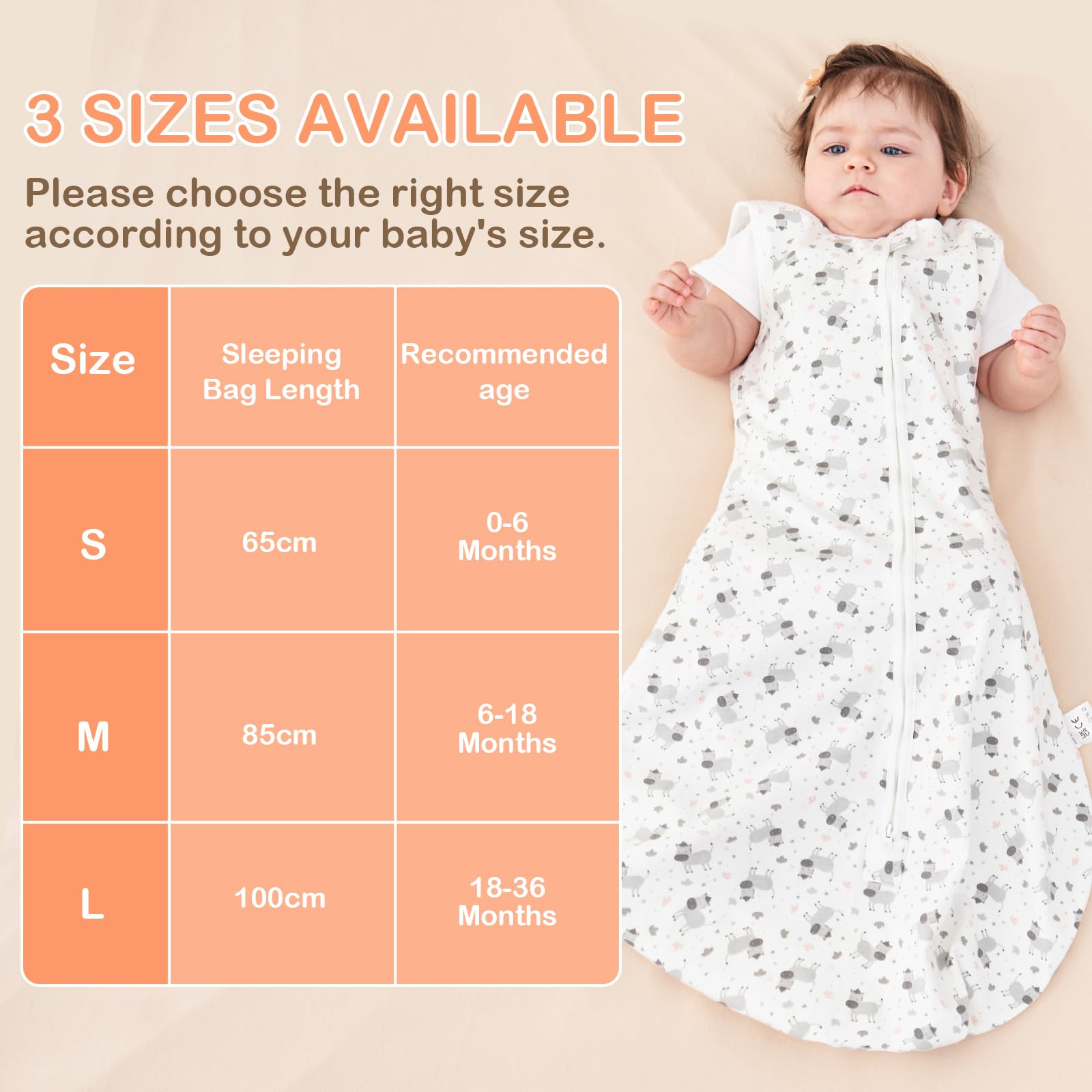 TOGOU2S Baby Sleeping Bag, 0.5 Tog Sleeping Bag 0 to 6 Months, Sleeping Bag Baby 65cm, Soft Cotton Breathable Summer Infant Toddler Sleeping Bag, Baby Swaddle Wrap Newborn, Pony Print