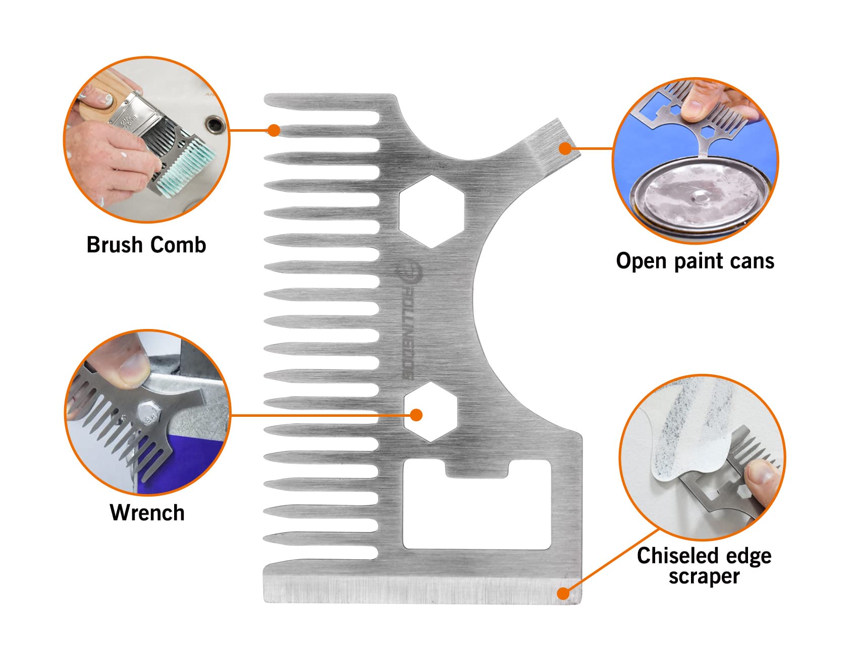 ROLLINGDOG 8 in 1 Paint Roller Cleaner Tool Paint Brush Comb - Flat Head Screwdriver,Chiseled Edge Scraper,Bottle Opener,8mm 10mm Wrench