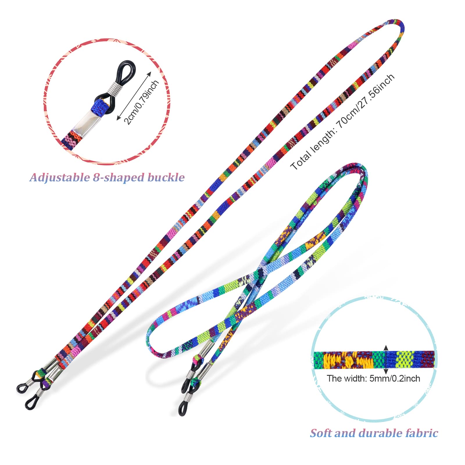 Qufiiry Glasses Strap, 7 Pcs Glasses Cord, Glasses Chain, Sunglass Straps, Non-Slip Spectacles Cord Retainer Lanyard, Women's Glasses Chains & Lanyards, Eyeglasses Strap Unisex Safety Glasses String