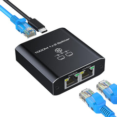 HRSDEIE Ethernet Splitter 1 to 2 Out 1000Mbps, High Speed RJ45 Gigabit Network Splitter 2 Port Network LAN Switch with Type-C Power Cable for Computer, Switch, Hub, Set-Top Box, Digital TV,Router,ADSL