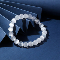 Ouubuuy Selenite Crystal Beads Bracelet 8mm Natural Gemstone Beaded Bracelets Healing Crystal Bracelet for Girls Women Mothers Day Gifts