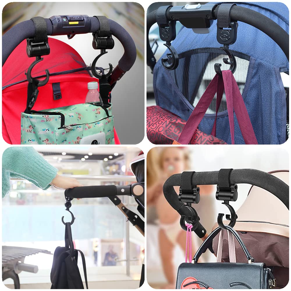 2 Pack Stroller Hooks， Multi Purpose Pram Hooks ，Pushchair Hooks，Mommy Bag Hooks (Black Hook)