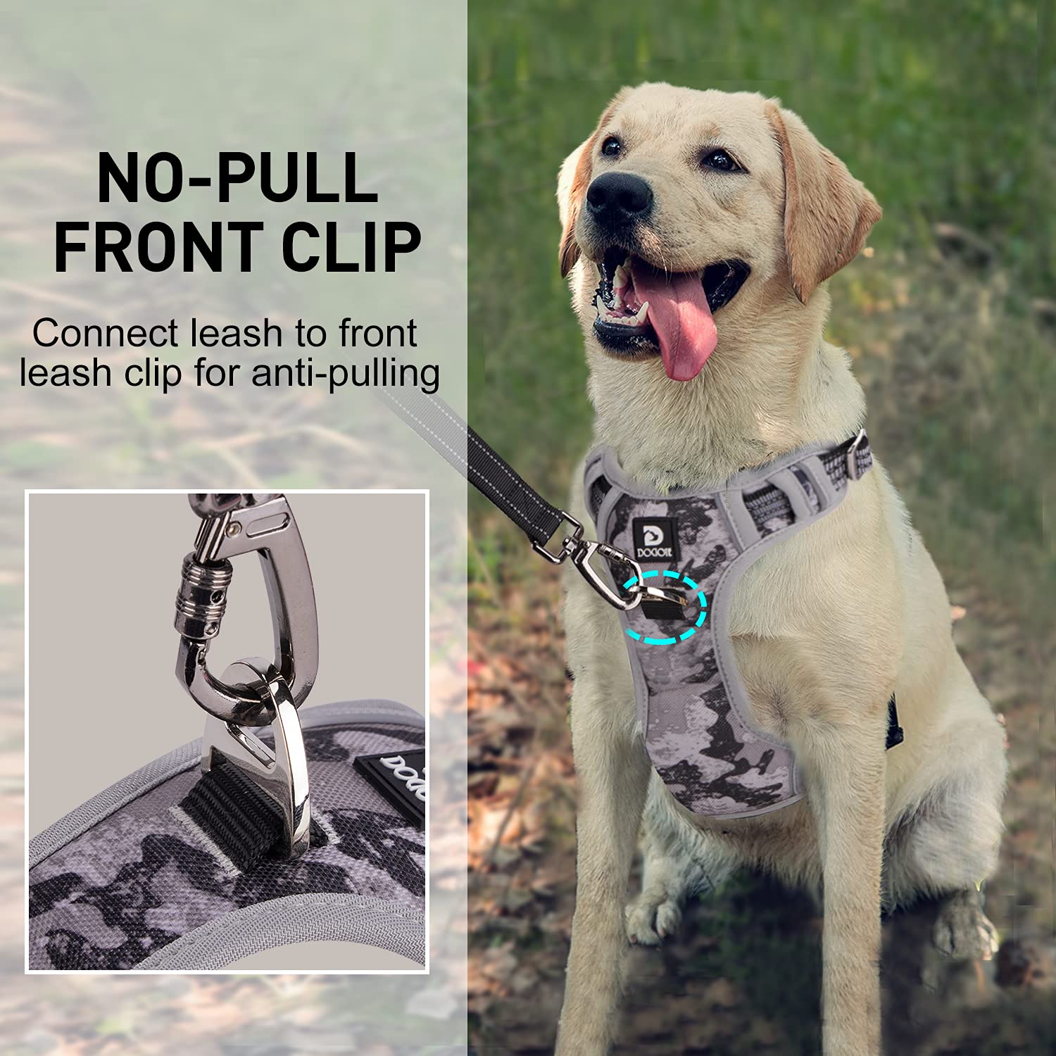 Dog Harness No Pull for Large Medium Dogs, Adjustable Reflective Harness Dog Harness Escape proof Lightweight Breathable Pet Vest Harness medium large dog for Walking Training Camo Gray M