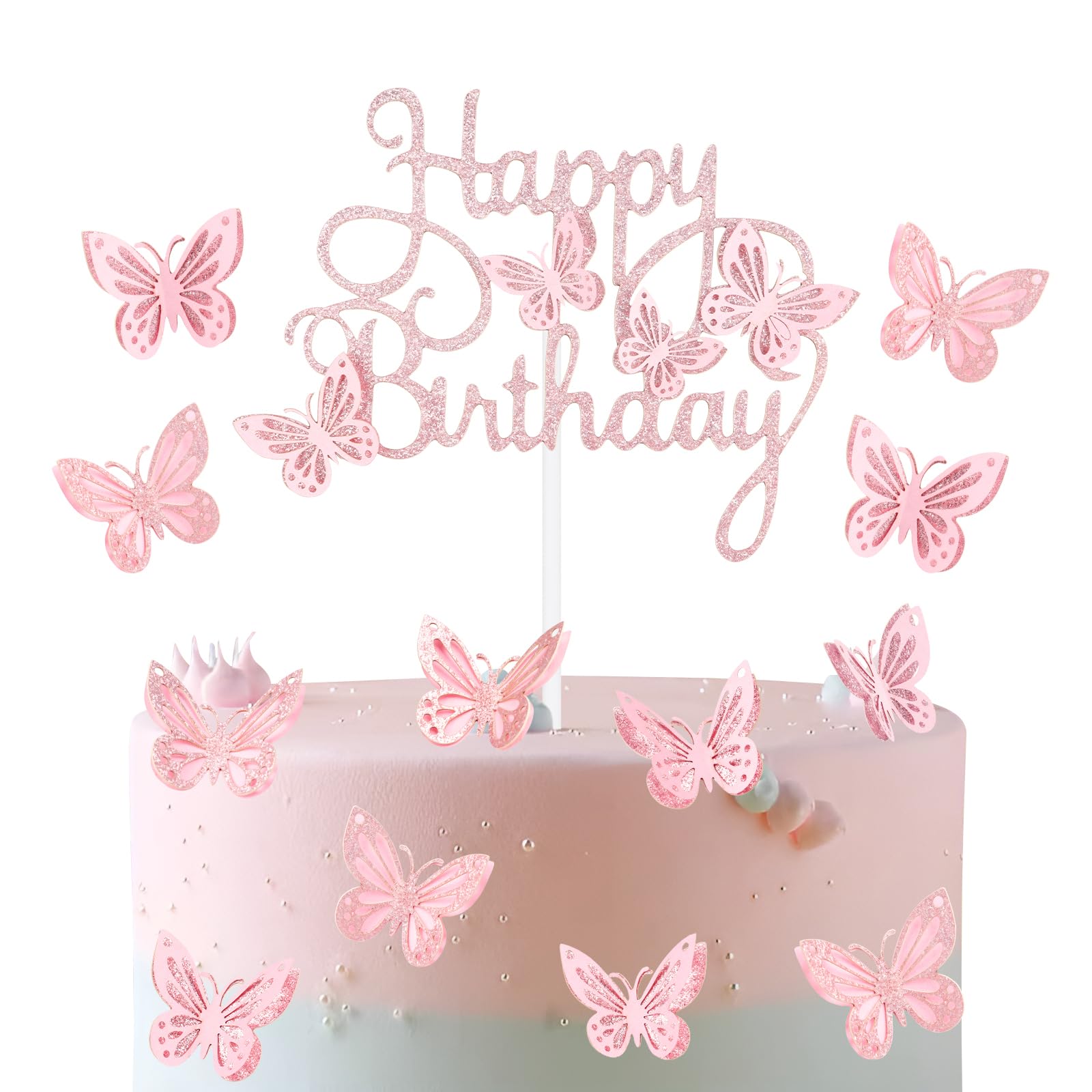 Happy 8th Butterfly Birthday Candles, Pink Number 8 Candle with Butterfly Cake Cupcake Topper for Girls, 8th Birthday Candles Cake Decorations, Cute 8th Birthday Cake Topper for Butterfly Theme Party