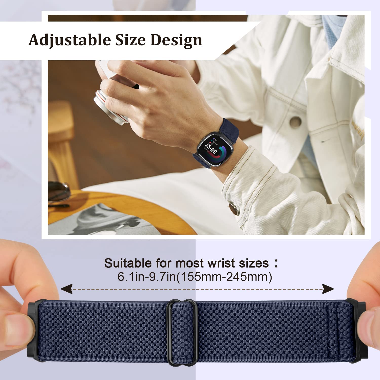 TumpCez Elastic Nylon Strap Compatible with Fitbit Versa 4/Fitbit Sense 2/Fitbit Versa 3/Fitbit Sense, Soft Adjustable Stretchy Wristbands Sport Replacement Straps for Women Men