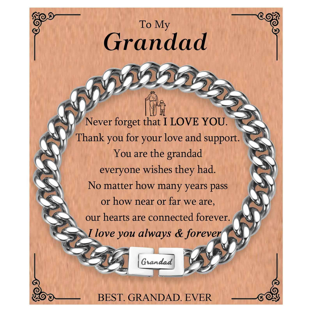 KORAS Grandad Gifts, Grandad Bracelet Cuban Chain Bracelet for Grandad, Stainless Steel Bracelet Grandad Gifts from Grandchildren, Presents for Grandad on Birthday Christmas